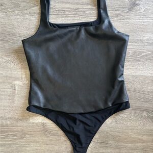 Babaton/Aritzia | Faux Leather Black Bodysuit